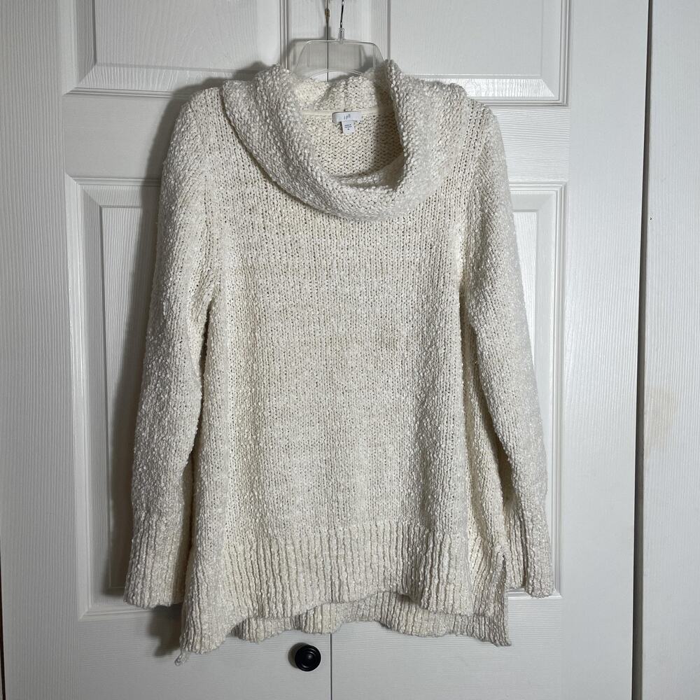 J Jill Sweater Women Extra Large Beige Cowl Neck Boucle Knit Boxy‎ Pullover Top